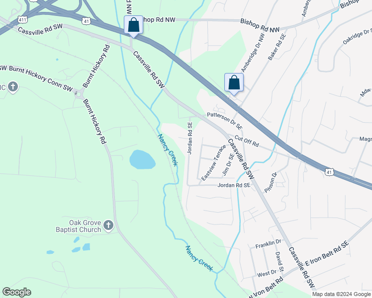 map of restaurants, bars, coffee shops, grocery stores, and more near 273 Jordan Road Southeast in Cartersville