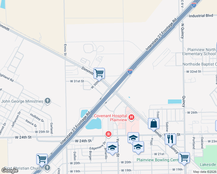map of restaurants, bars, coffee shops, grocery stores, and more near 1800 Interstate 27 Service Road in Plainview