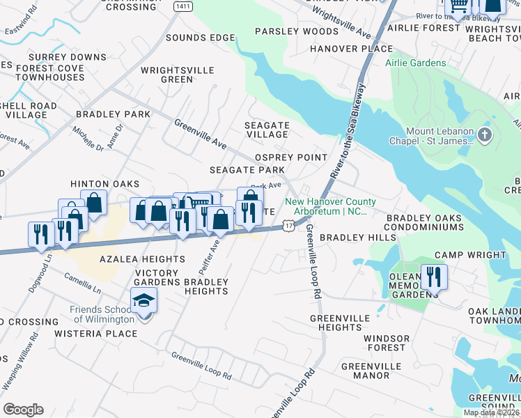 map of restaurants, bars, coffee shops, grocery stores, and more near 128 Bagley Avenue in Wilmington