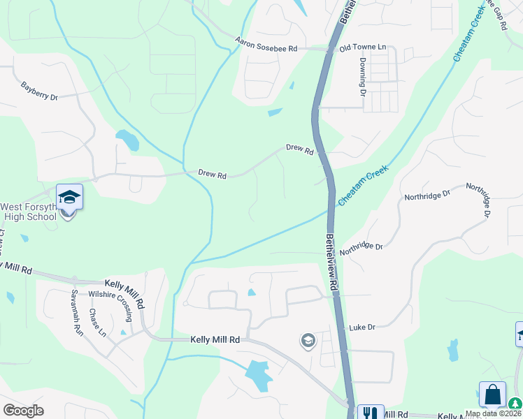map of restaurants, bars, coffee shops, grocery stores, and more near 3835 Michaels Way in Cumming