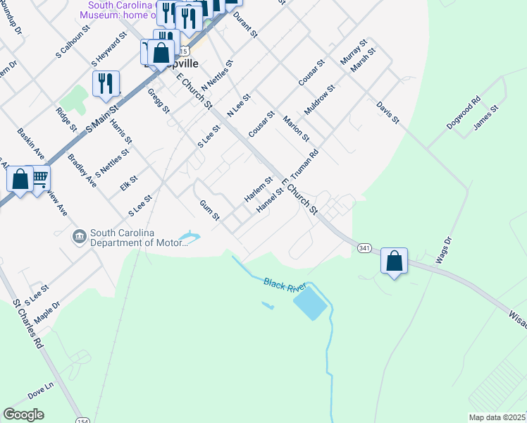 map of restaurants, bars, coffee shops, grocery stores, and more near 133B Hansel Street in Bishopville
