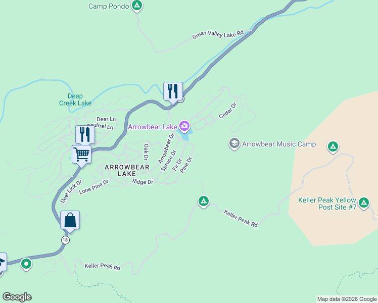 map of restaurants, bars, coffee shops, grocery stores, and more near 2352 Pine Drive in Big Bear