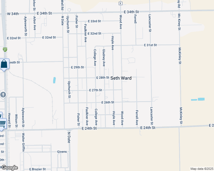 map of restaurants, bars, coffee shops, grocery stores, and more near 2700 Gladney Avenue in Plainview