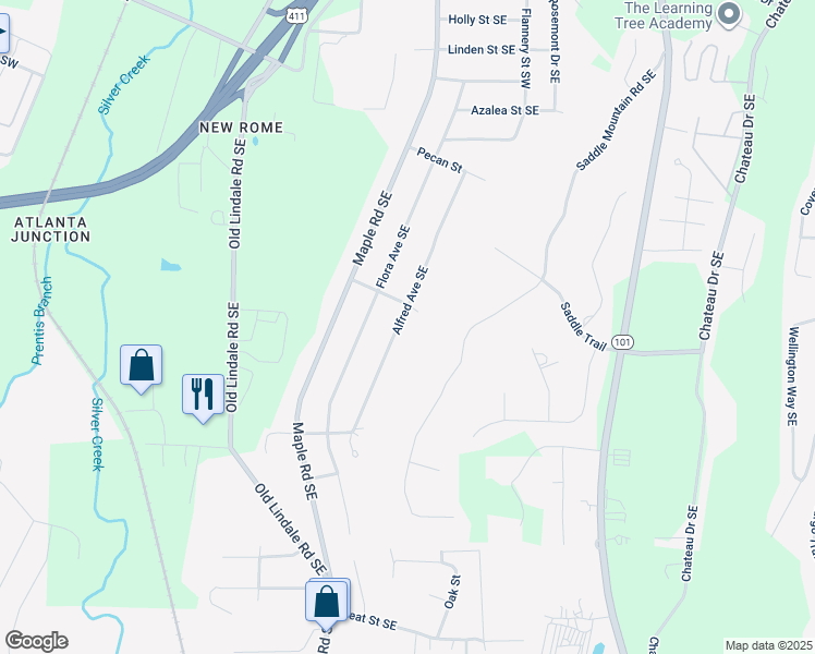 map of restaurants, bars, coffee shops, grocery stores, and more near 305 Alfred Avenue Southeast in Rome