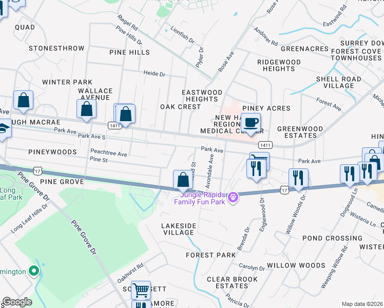 map of restaurants, bars, coffee shops, grocery stores, and more near 1311 Louisa Lane in Wilmington