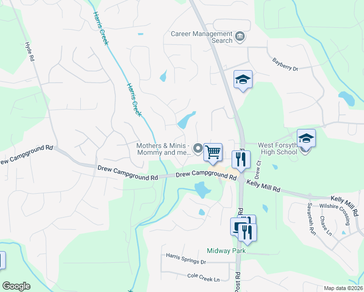 map of restaurants, bars, coffee shops, grocery stores, and more near 3645 Azurite Street in Cumming