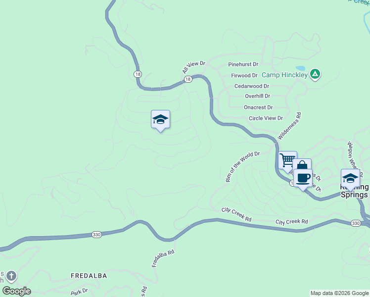map of restaurants, bars, coffee shops, grocery stores, and more near 31103 All View Drive in Running Springs