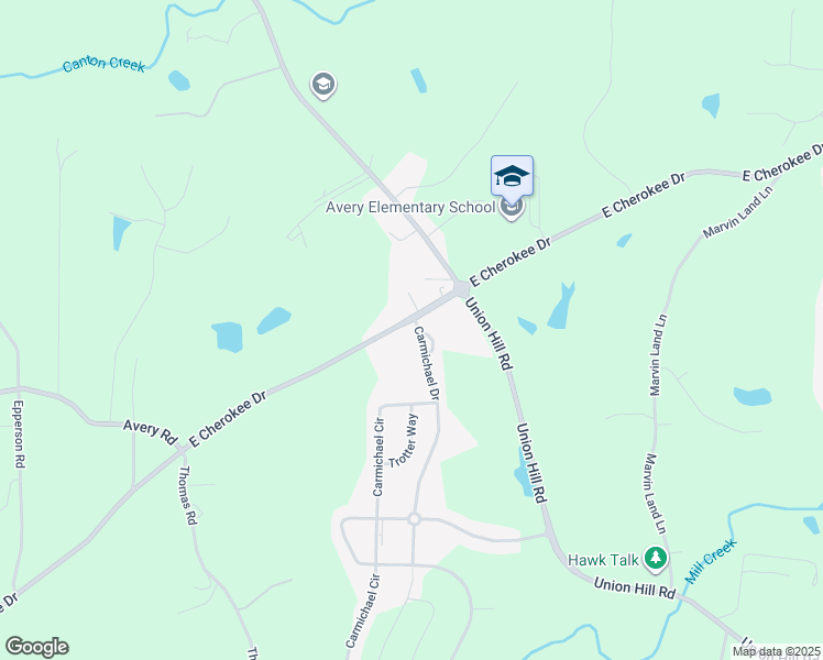 map of restaurants, bars, coffee shops, grocery stores, and more near 100 Carmichael Drive in Canton