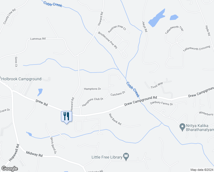 map of restaurants, bars, coffee shops, grocery stores, and more near 4775 Hamptons Drive in Alpharetta