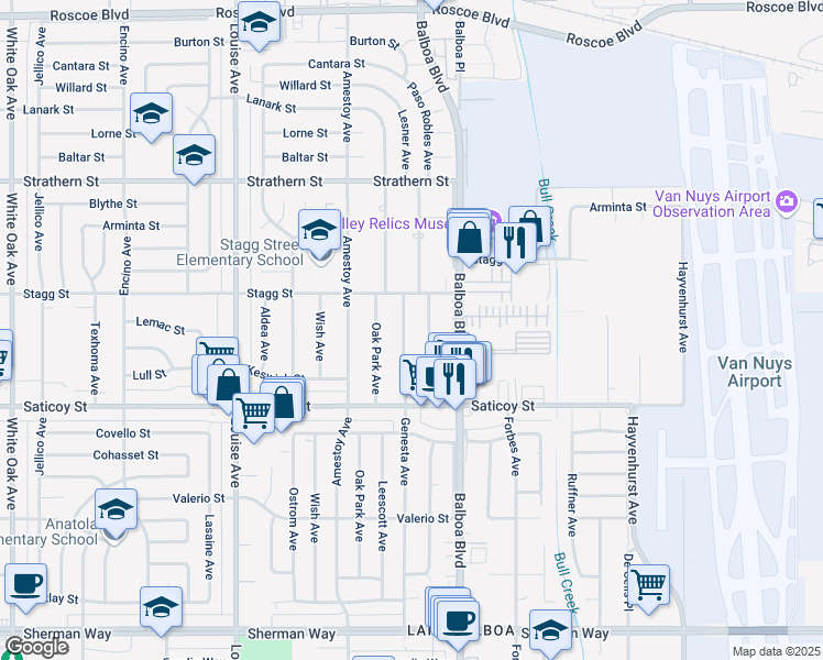 map of restaurants, bars, coffee shops, grocery stores, and more near 7718 Genesta Avenue in Los Angeles