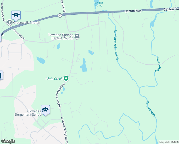 map of restaurants, bars, coffee shops, grocery stores, and more near 44 South Oaks Drive in Cartersville