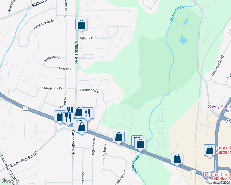 map of restaurants, bars, coffee shops, grocery stores, and more near 16 Windfield Drive in Cartersville