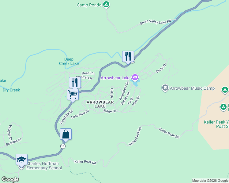 map of restaurants, bars, coffee shops, grocery stores, and more near 2362 Oak Drive in Big Bear