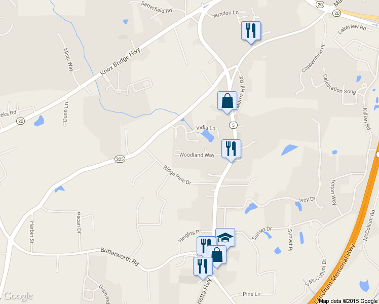 map of restaurants, bars, coffee shops, grocery stores, and more near 220 Woodland Way in Canton