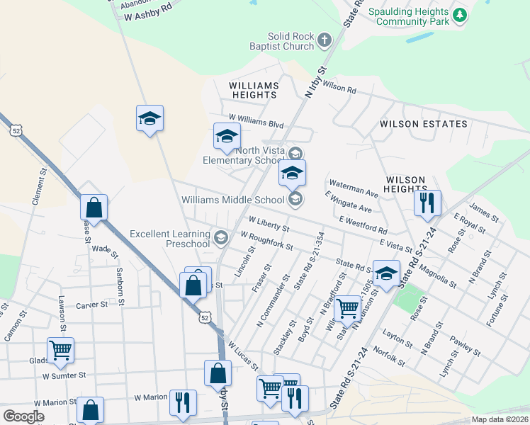 map of restaurants, bars, coffee shops, grocery stores, and more near 309 West Liberty Street in Florence