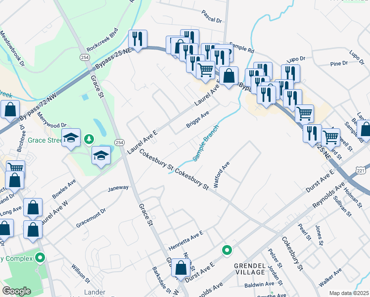 map of restaurants, bars, coffee shops, grocery stores, and more near 510 Trakas Avenue in Greenwood