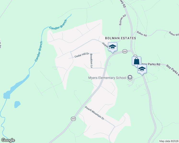 map of restaurants, bars, coffee shops, grocery stores, and more near 4965 Poplar Springs Road in Gainesville