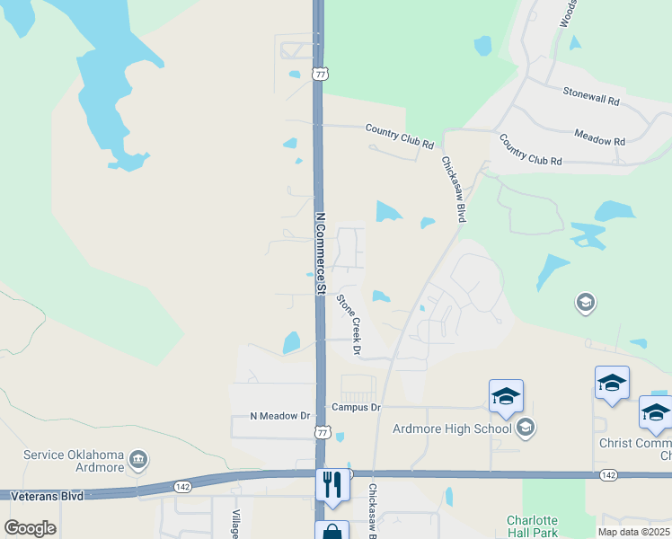 map of restaurants, bars, coffee shops, grocery stores, and more near 1111 Black Jack Drive in Ardmore