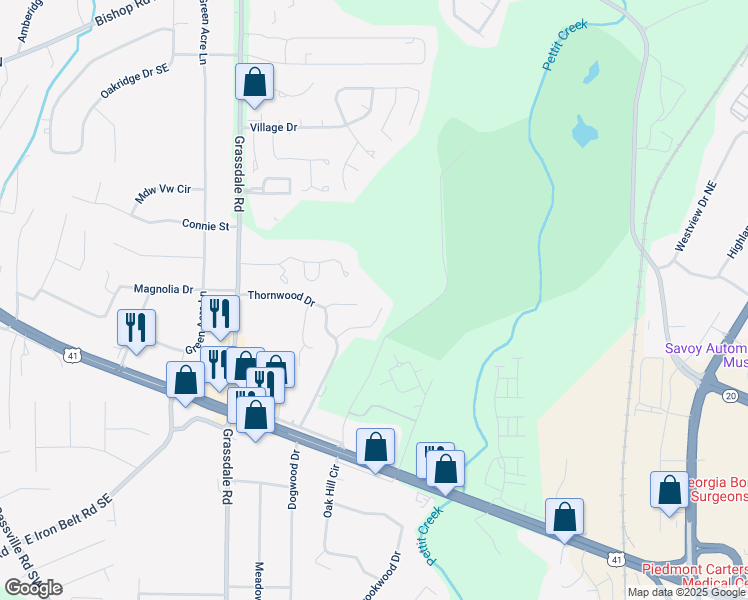 map of restaurants, bars, coffee shops, grocery stores, and more near 22 Southview Drive in Cartersville