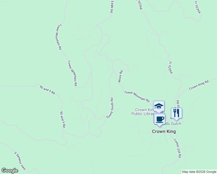 map of restaurants, bars, coffee shops, grocery stores, and more near Van Lane in Crown King