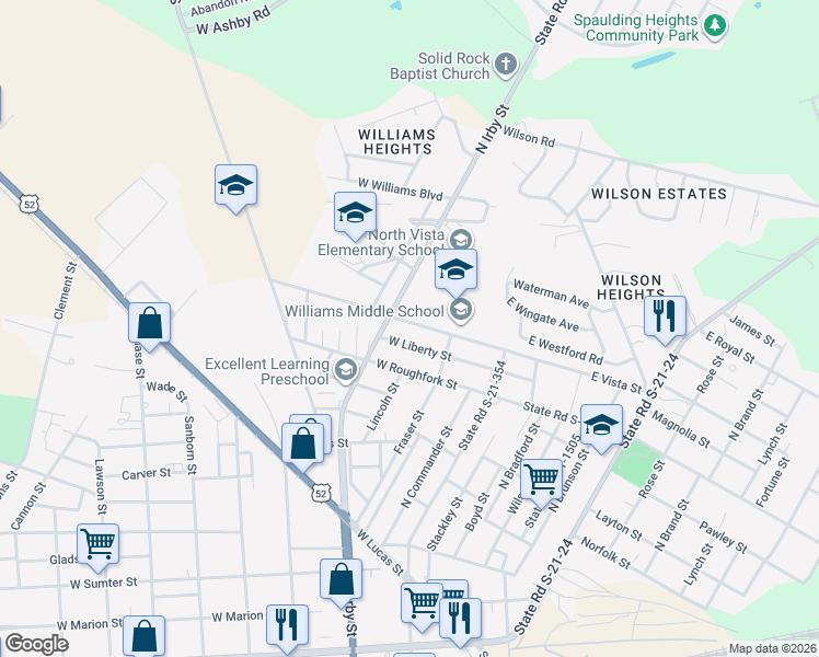 map of restaurants, bars, coffee shops, grocery stores, and more near 309 West Liberty Street in Florence