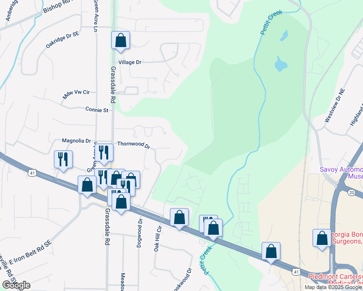 map of restaurants, bars, coffee shops, grocery stores, and more near 24 Southview Drive in Cartersville
