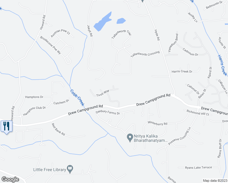 map of restaurants, bars, coffee shops, grocery stores, and more near 4310 Tivoli Way in Alpharetta