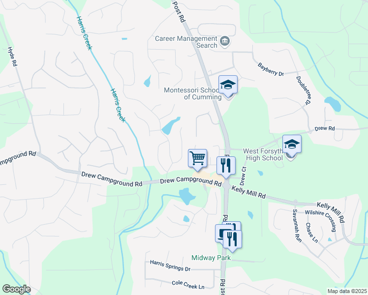 map of restaurants, bars, coffee shops, grocery stores, and more near 3690 Fedorite Walk in Cumming