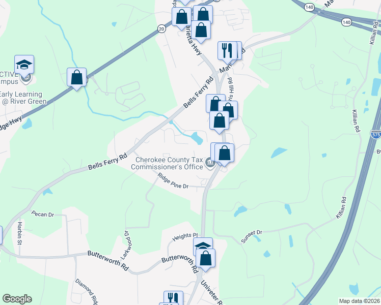 map of restaurants, bars, coffee shops, grocery stores, and more near 303 Edge Hill Ct in Canton