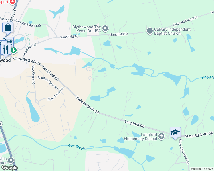 map of restaurants, bars, coffee shops, grocery stores, and more near 411 Langford Road in Blythewood