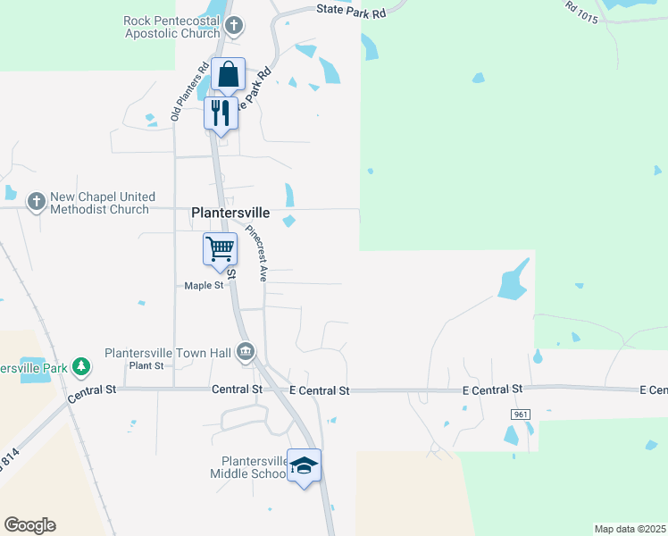 map of restaurants, bars, coffee shops, grocery stores, and more near 142 Woodgreen Street in Plantersville