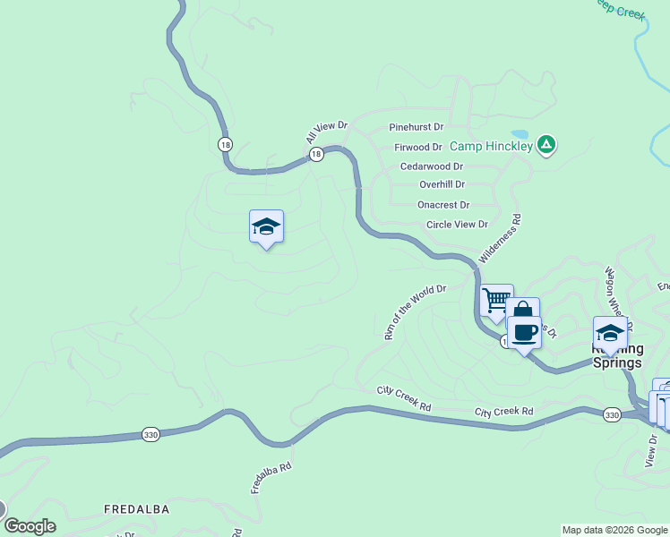map of restaurants, bars, coffee shops, grocery stores, and more near 31124 All View Drive in Running Springs