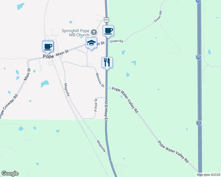 map of restaurants, bars, coffee shops, grocery stores, and more near 105 Pope Water Valley Road in Pope