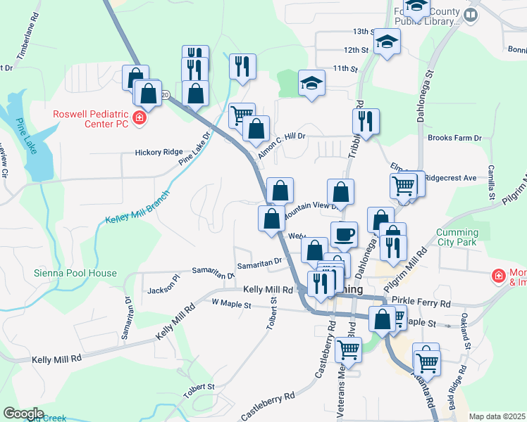 map of restaurants, bars, coffee shops, grocery stores, and more near 312 Canton Road in Cumming