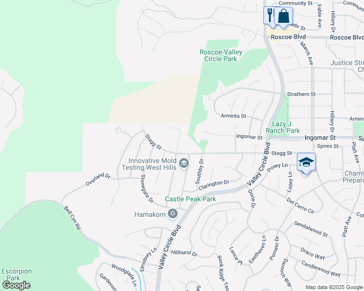 map of restaurants, bars, coffee shops, grocery stores, and more near 7712 Graystone Drive in Los Angeles