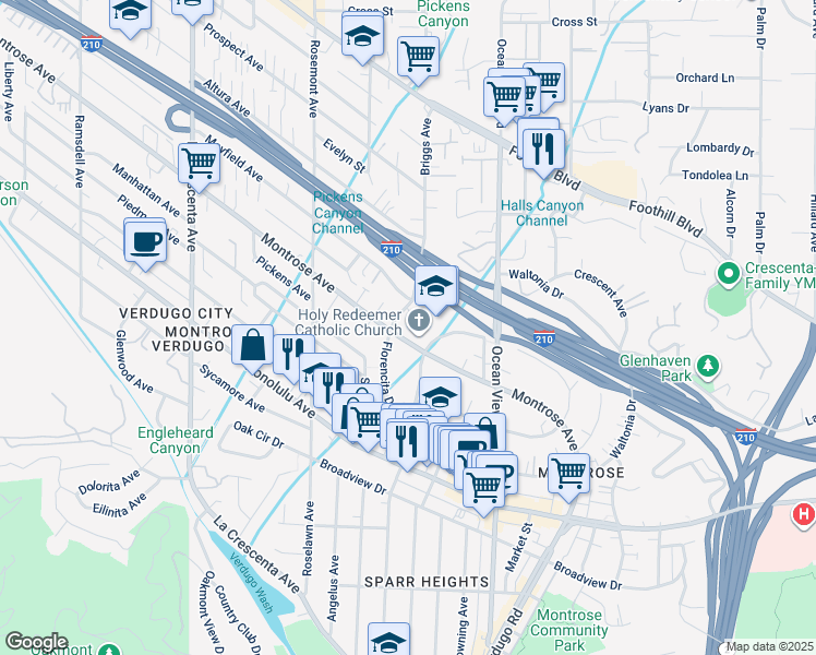 map of restaurants, bars, coffee shops, grocery stores, and more near in Los Angeles County