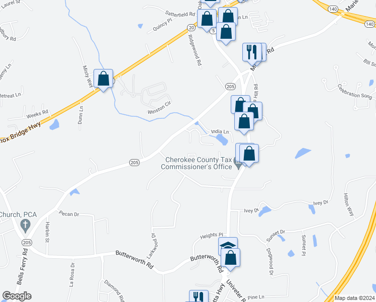 map of restaurants, bars, coffee shops, grocery stores, and more near 259 Woodland Way in Canton