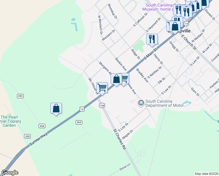 map of restaurants, bars, coffee shops, grocery stores, and more near 500 Thomas Road in Bishopville