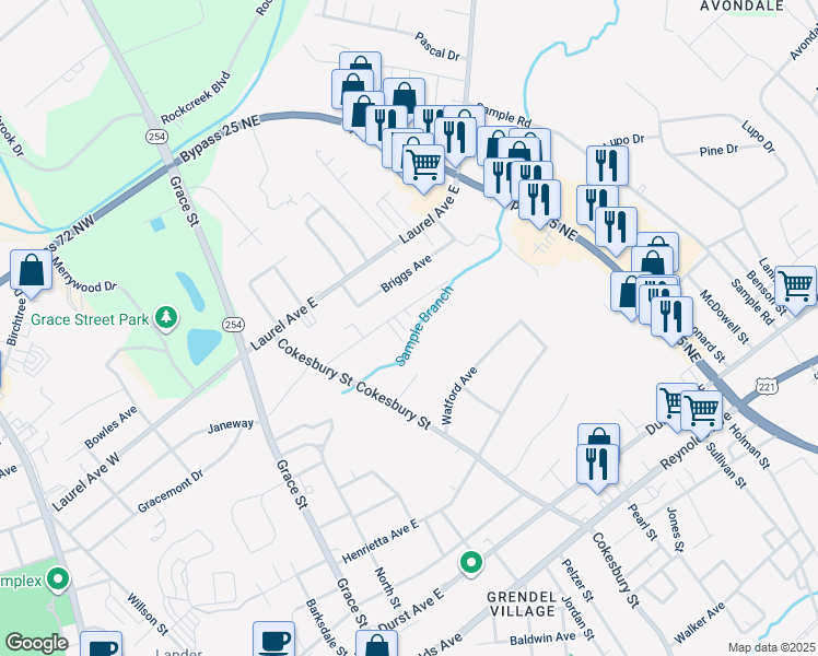 map of restaurants, bars, coffee shops, grocery stores, and more near 605 Trakas Avenue in Greenwood