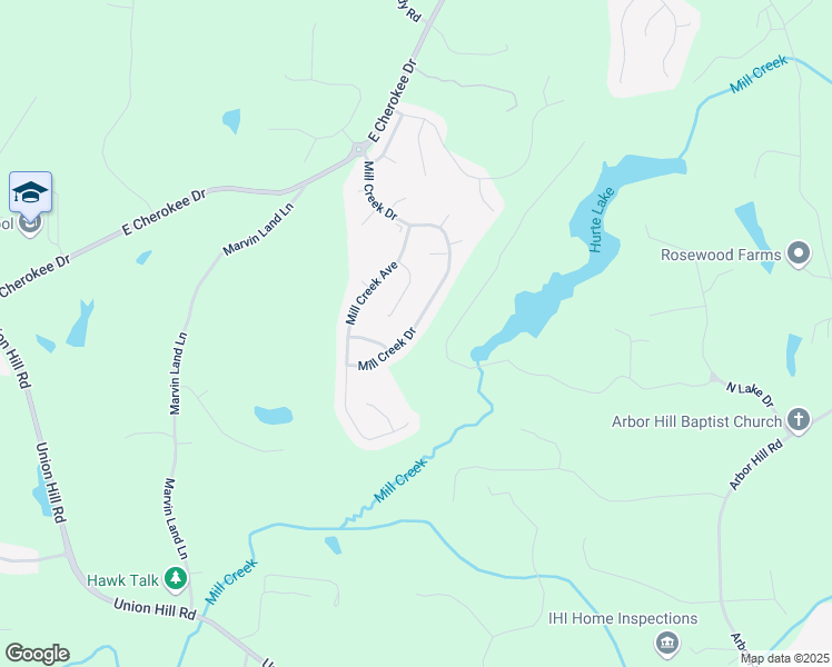 map of restaurants, bars, coffee shops, grocery stores, and more near 173 Mill Creek Drive in Canton