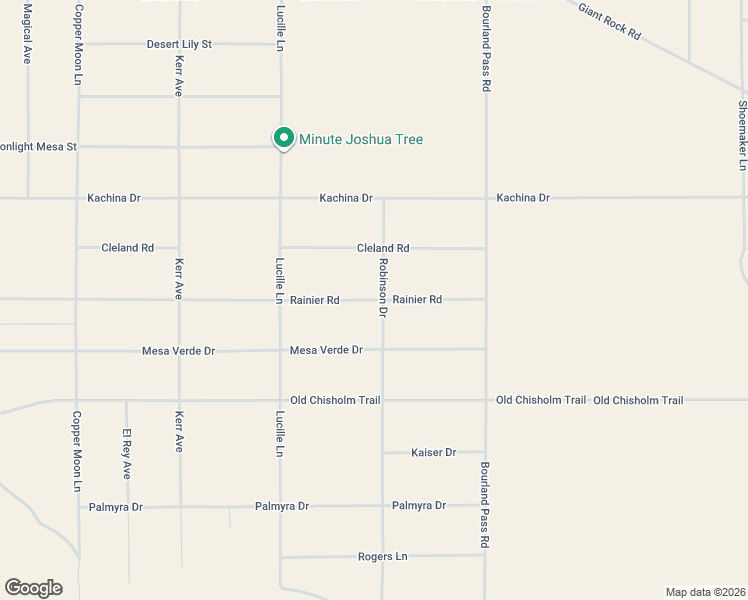 map of restaurants, bars, coffee shops, grocery stores, and more near 66156 Rainier Road in Joshua Tree