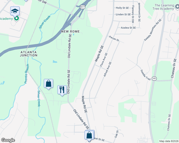 map of restaurants, bars, coffee shops, grocery stores, and more near 2804 Maple Road Southeast in Rome