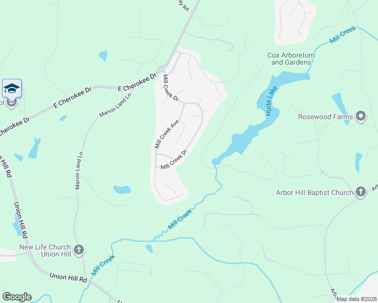 map of restaurants, bars, coffee shops, grocery stores, and more near 165 Mill Creek Drive in Canton