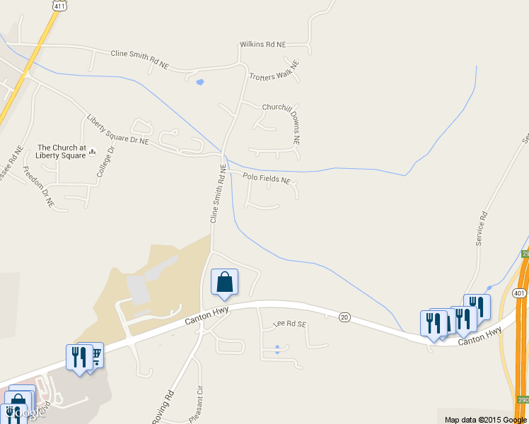 map of restaurants, bars, coffee shops, grocery stores, and more near 18 Mallet Point in Cartersville
