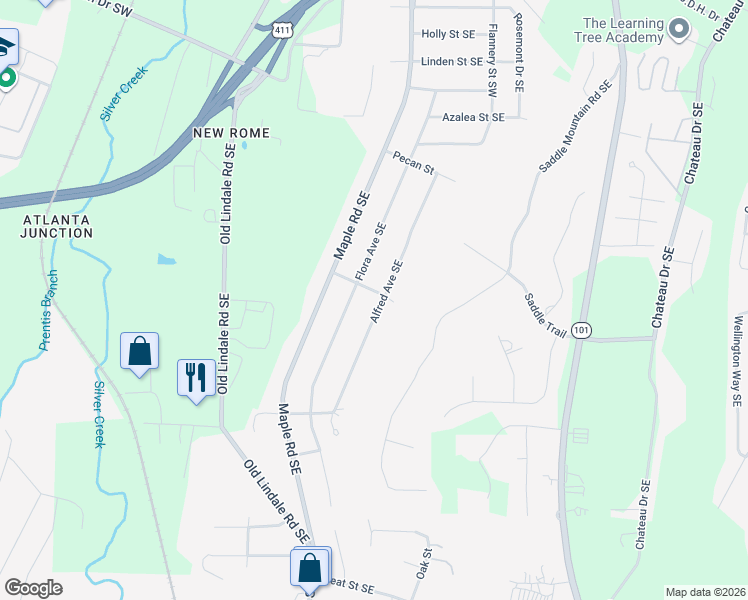 map of restaurants, bars, coffee shops, grocery stores, and more near 236 Alfred Avenue Southeast in Rome