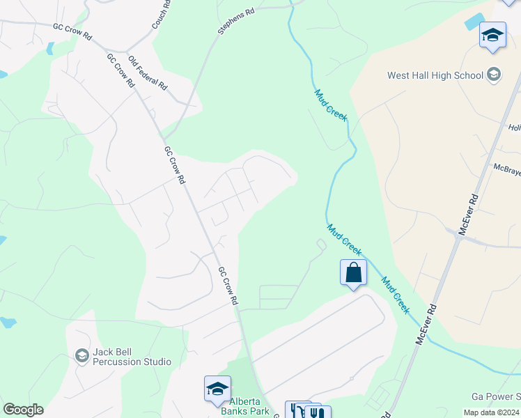map of restaurants, bars, coffee shops, grocery stores, and more near 5916 Park Bay in Flowery Branch