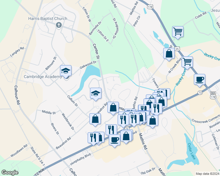 map of restaurants, bars, coffee shops, grocery stores, and more near 111 Briarwood Drive in Greenwood