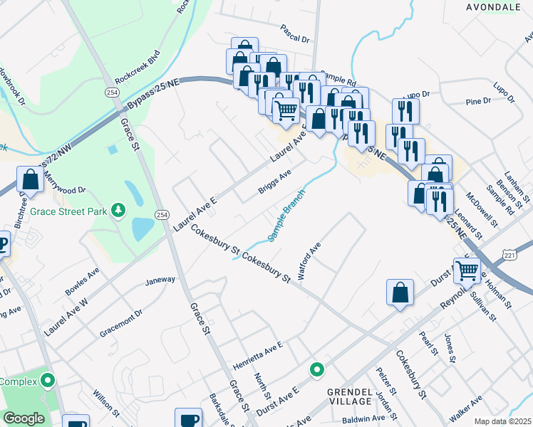 map of restaurants, bars, coffee shops, grocery stores, and more near 605 Trakas Avenue in Greenwood