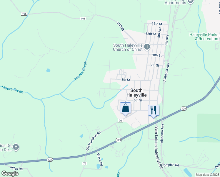 map of restaurants, bars, coffee shops, grocery stores, and more near 153 8th Street in Haleyville