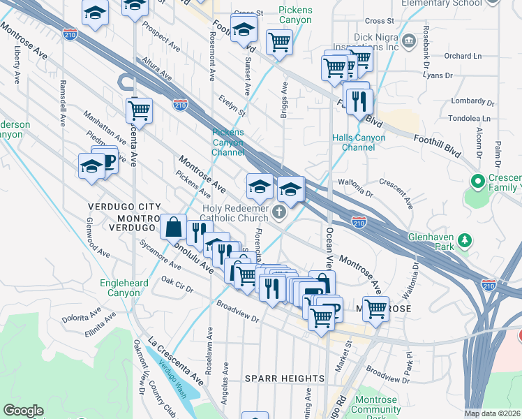 map of restaurants, bars, coffee shops, grocery stores, and more near in Los Angeles County